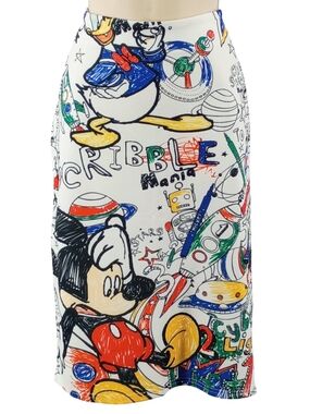 White Pencil Skirt with Colorful Disney Scribble Print